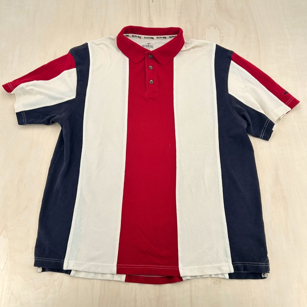 RedHead Polo Shirt Mens XL Colorblock Bass Pro Shops Red White Blue Streetwear